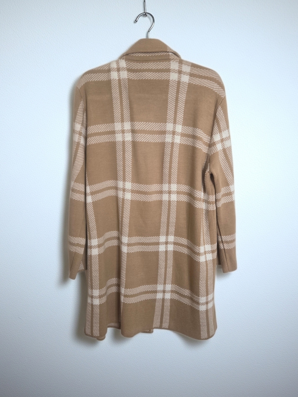 Anne Klein Camel & Cream Plaid Double-Breasted Coatigan Womens Size XL - Picture 4 of 10